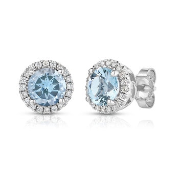 Aretes de Aguamarina y Diamantes 0.19ctw, Oro Blanco 14K
