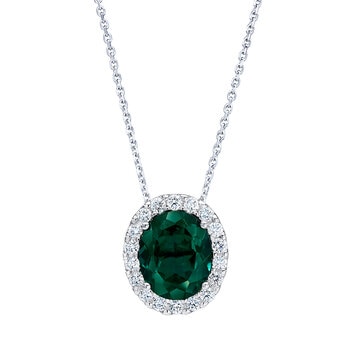 Collar con Dije de Esmeralda Creado y Diamantes 0.45ctw, Oro Blanco de 14K