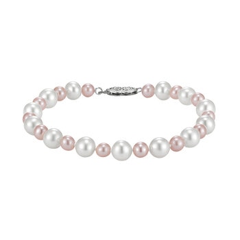 Pulsera de Perlas 5.5-7.5mm, Oro Blanco de 14k