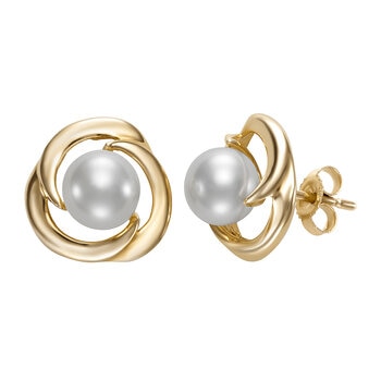 Aretes de Perlas Cultivadas, 7-7.5mm, de Oro Amarillo de 14K