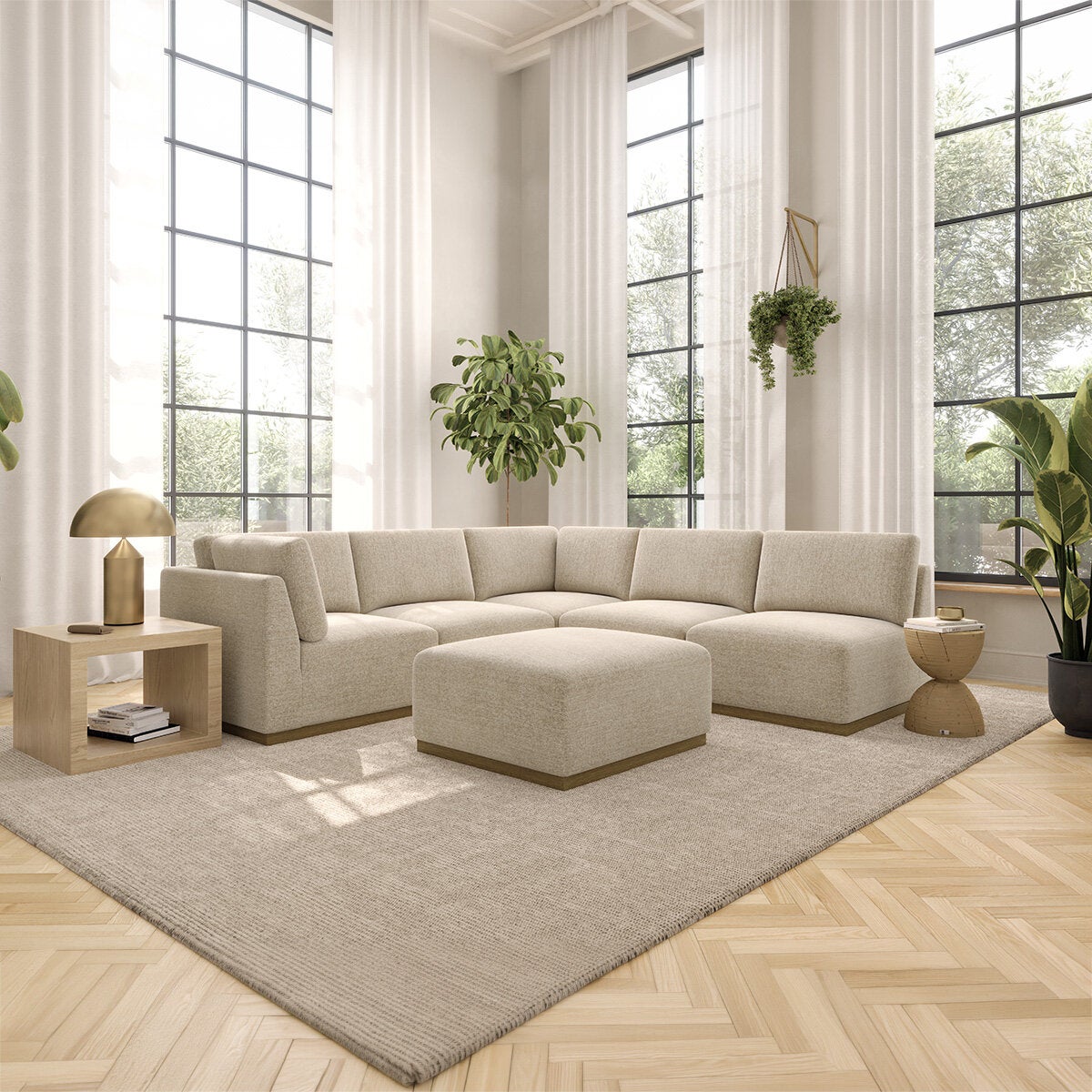 Henredon, Murphy, Seccional Modular de 6 Piezas con Otomano