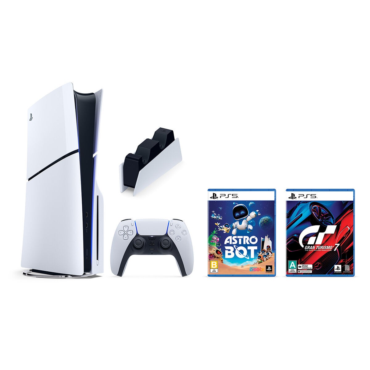 PlayStation 5: Consola Slim EstĂĄndar de 1TB + 2 Videojuegos + EstaciĂłn de Carga