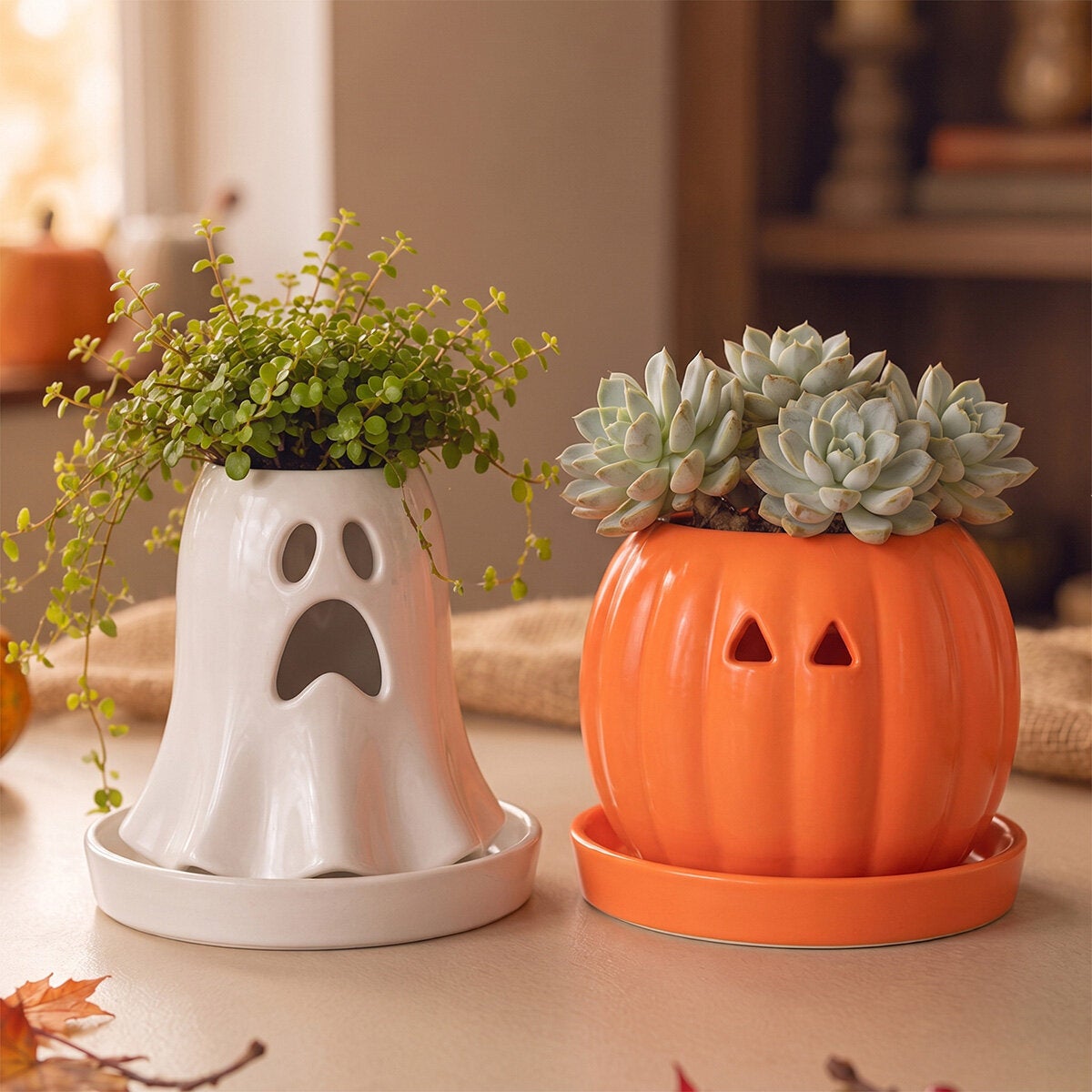 Estudio Floga, Macetas Tipo Halloween de Ceråmica 2 piezas, Varios Diseños
