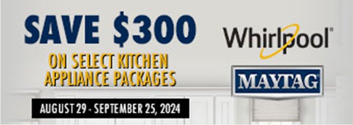 Save $300 on select Kitchen Appliances Packages. 08/29/24 to 09/25/24. While quantities last. Shop Now.