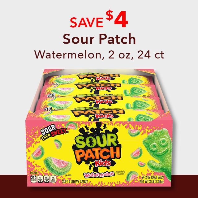 Save $4 on Sour Patch, Watermelon, 2 oz, 24 ct