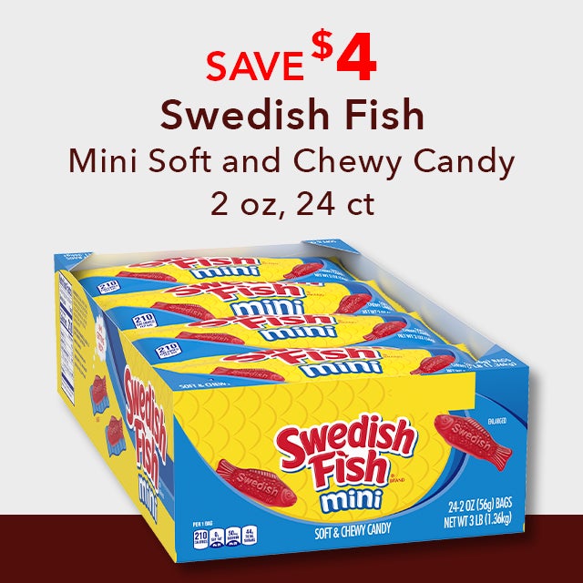 Save $4 on Swedish Fish Mini Soft and Chewy Candy, 2 oz, 24 ct