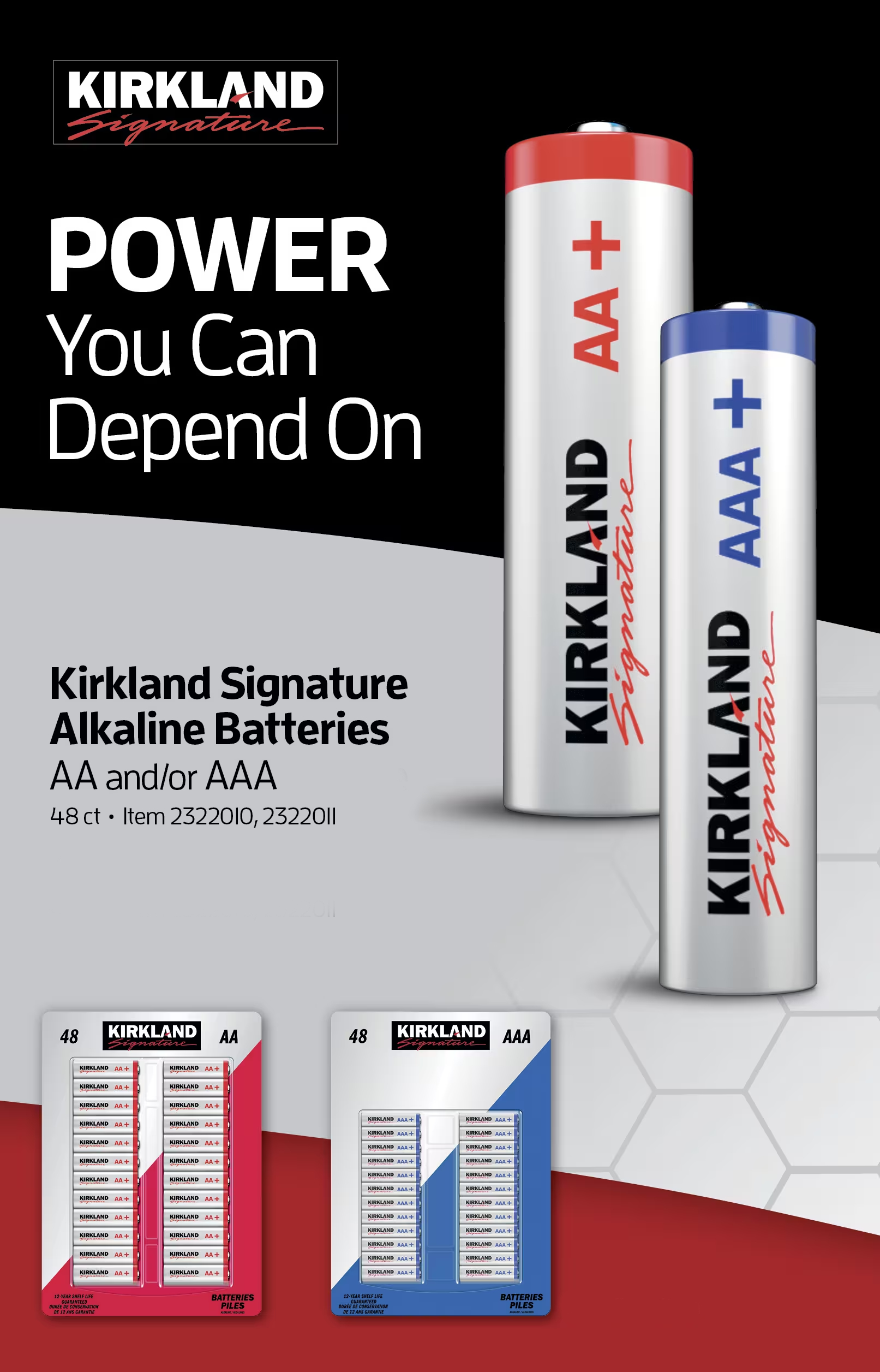 Kirkland Signature Power you can depend on Save $4 on AA and or AAA batteries