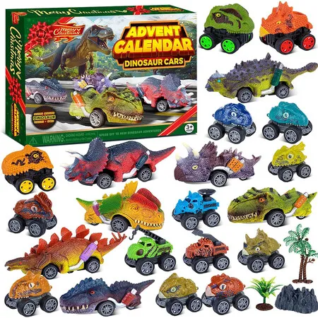 24 Days Monster Truck Christmas Countdown Calendar Pull Back Cars Set for Boys, Christmas Holiday Gift & Party Favor for Dino Lovers
