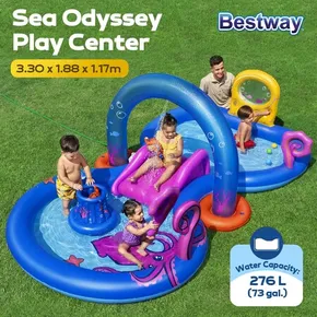 Bestway Inflatable Water Park Slide Pool Activity Play Ground Centre Waterplay Sensory Station Sprinkler Balls Toys Playset Outdoor Backyard Summer