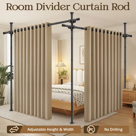 Room Divider Curtain Rod No Drill Tension Wall Partition Separator Privacy Separation Adjustable Standing Floor to Ceiling Office Living Sitting Space