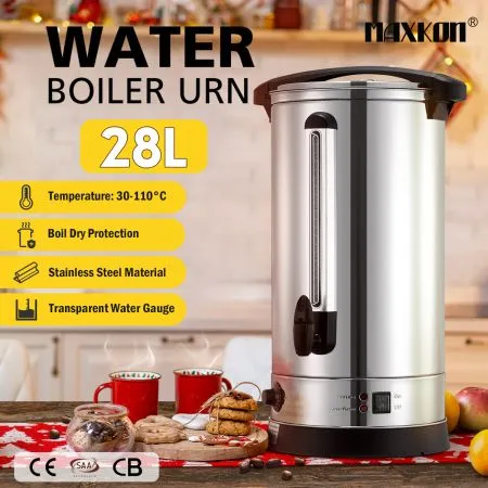 Maxkon 28L Stainless Steel Hot Water Urn 2500W Electric Hot Beverage Dispenser with Boil Dry Protection