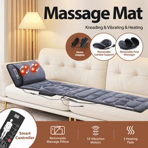 HOMASA Heated Massage Mat Full Body Shiatsu Vibration Lumbar Support Heating Neck Back Foot Massager Electric Recliner Chair Seat Cushion Pad 10 Motor
