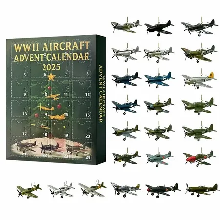 WWII Aircraft Advent Calendar,24 Mini Warbirds Christmas Countdown Calendar with Fighter Planes,Bombers & Historical Aircraft Models