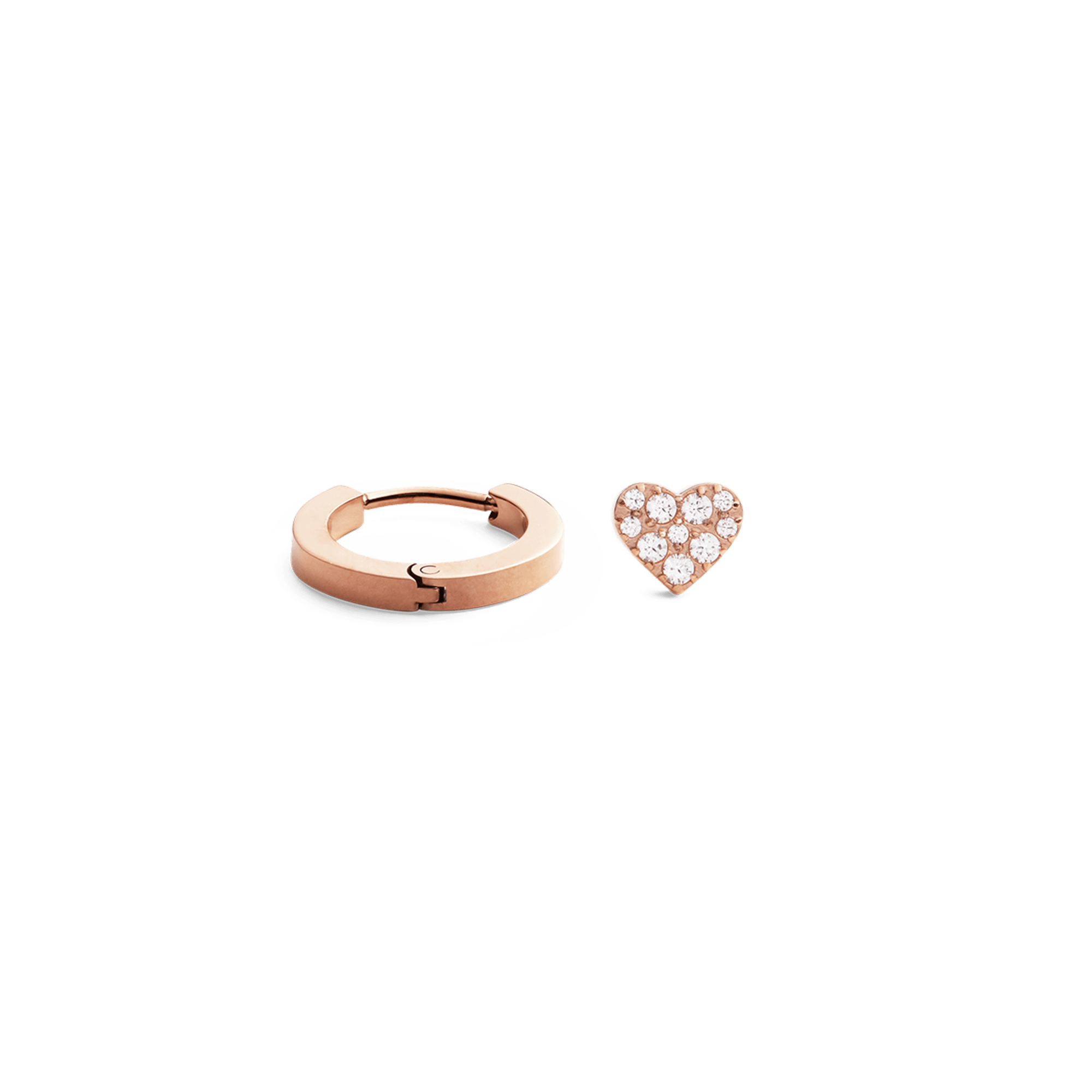 Image of Hoop + Crystal Heart Stud Rose Gold Set
