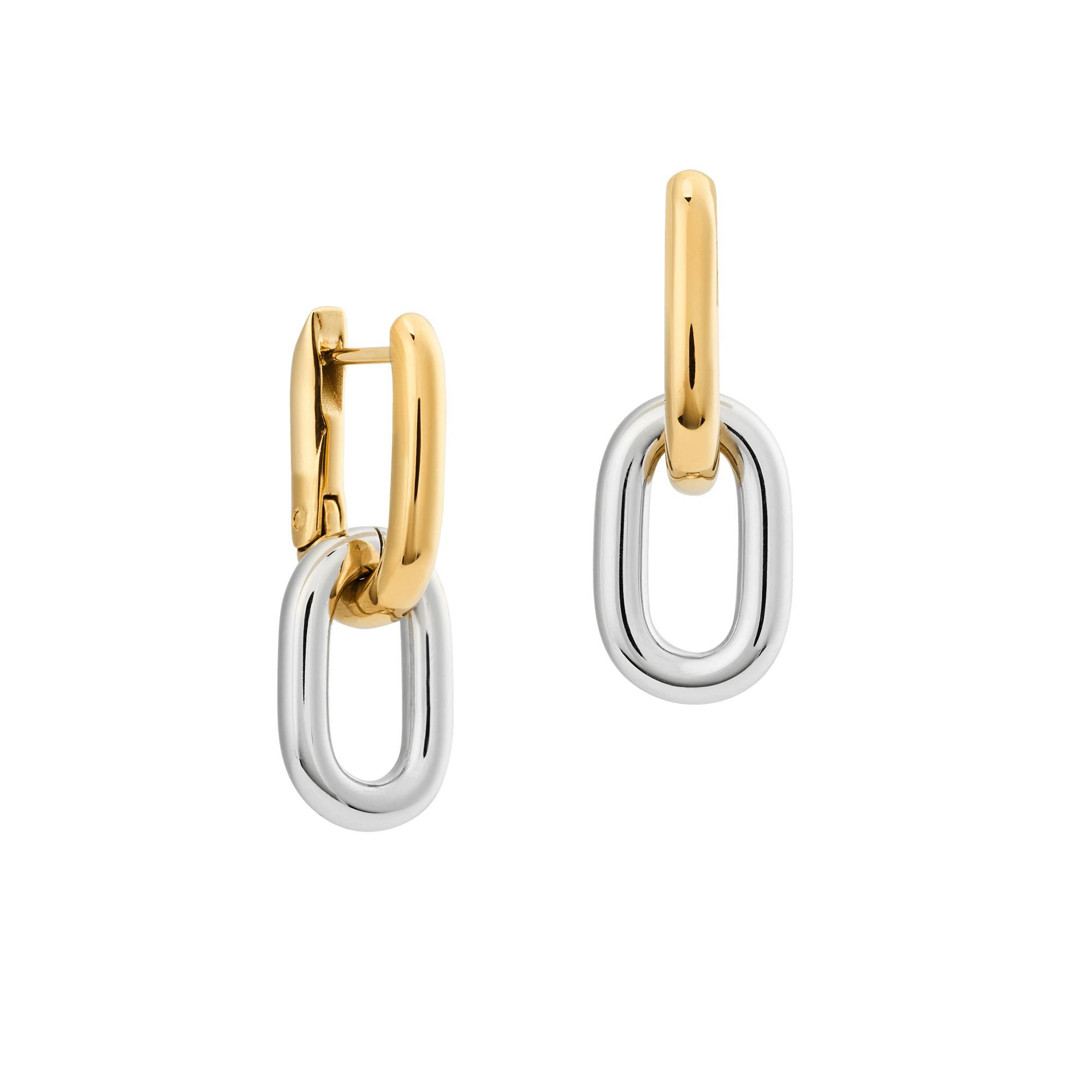 Image of Contrast Link Earrings Two Tone Gold