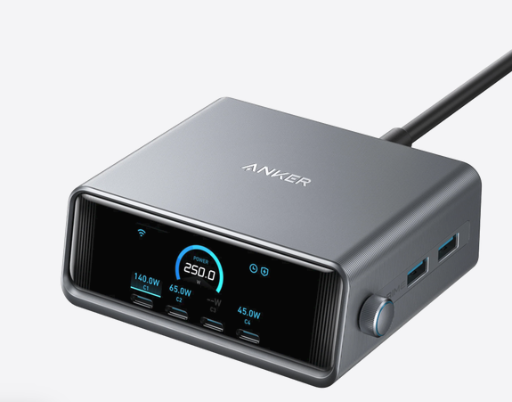 250W 6 Port Anker Prime GaN Charger with 2.26 Display and Smart Dial