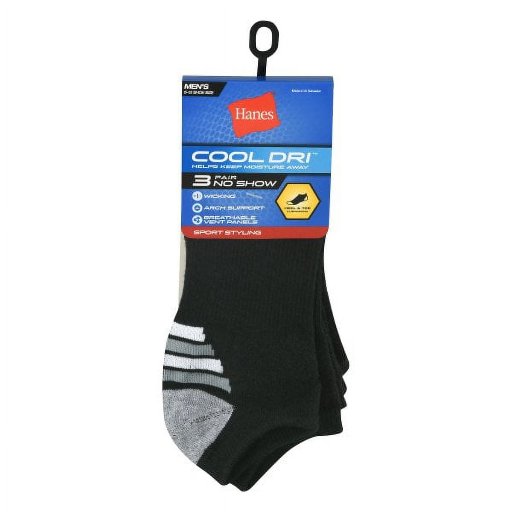Hanes Cool DRI Men’s No Show Socks with Ventilation 3-Pairs