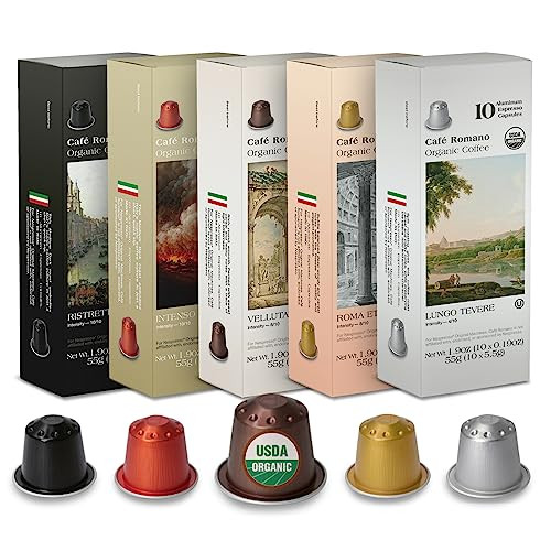Café Romano Organic Coffee Pods for Nespresso Original Variety Pack, 100 Count