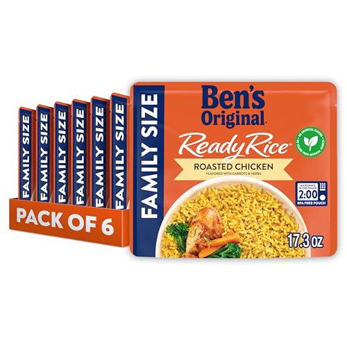 6 Pack of BENS ORIGINAL READY RICE Roasted Chicken Flavored Family Size Rice, Easy Dinner Side, 17.3 Oz. Pouch 