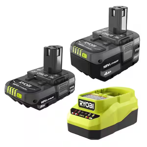Ryobi ONE+ 18V Lithium-Ion Starter Kit with 2.0 Ah Battery, 4.0 Ah Battery, and Charger