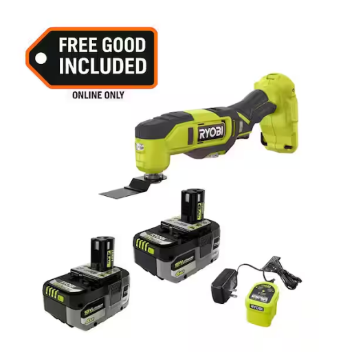 RYOBI ONE+ 18V Lithium-Ion HIGH PERFORMANCE Kit w/ 4 Ah Battery, 6 Ah Battery, Charger,  FREE ONE+ Cordless Multi-Tool