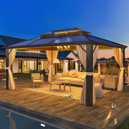 Erommy Double Roof 13 x 10 Aluminum Patio Gazebo w/ Netting  Curtains