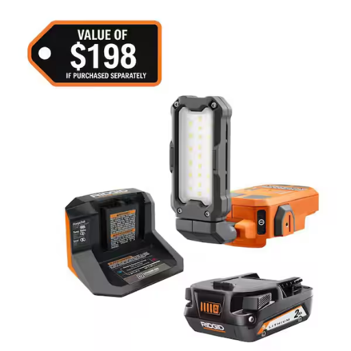 Ridgid 18V Cordless Magnetic LED Task Light Kit w/ 2Ah Battery  Charger