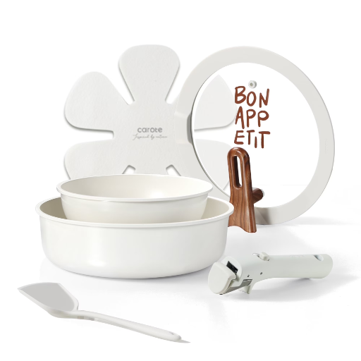 6-Piece Carote Ceramic Nonstick Pot  Pan Set (Cream White)