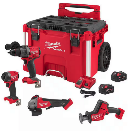 Milwaukee M18 FUEL 18V Lithium-Ion Brushless Cordless Combo Kit w/ (2) 5.0 Ah Battery, Charger,  PACKOUT Tool Box (4-Tool)