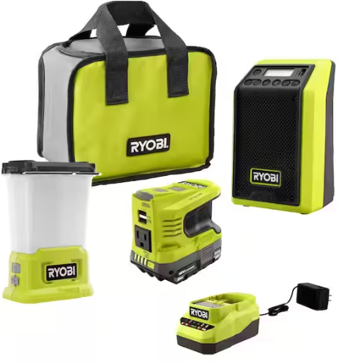 Ryobi One+ 18V Cordless 3-Tool Storm Combo Kit w/ Radio, Light, Inverter, Battery  Charger
