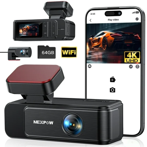 NEXPOW Dash Cam Front and Rear 4K+2K with 64GB Card