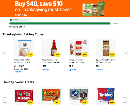 Amazon Thanksgiving Grocery Items Coupon