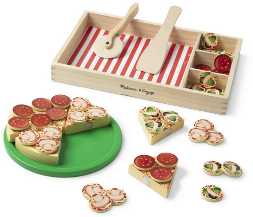 Melissa  Doug Wooden Pizza Party Play Food Set with 36 Toppings