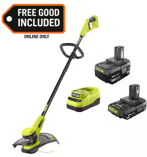 RYOBI ONE+ 18V Lithium-Ion Starter Kit with 2.0 Ah Battery, 4.0 Ah Battery  Charger and FREE ONE+ 13” String Trimmer