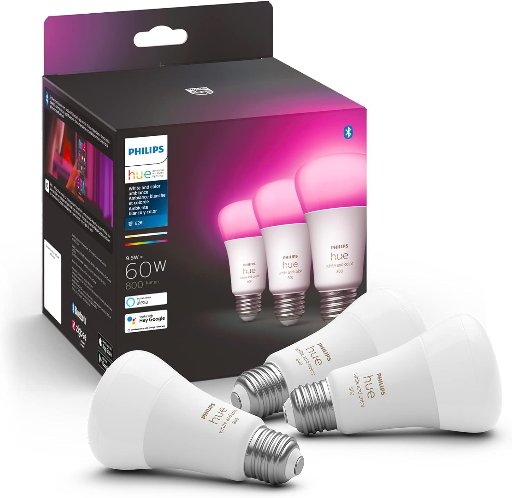 3-Pack Philips Hue White  Color 60W A19 E26 LED Smart Bulbs