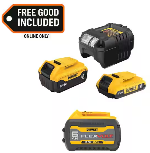 DEWALT 20V MAX Lithium-Ion Battery Kit with 5.0 Ah, 2.0 Ah, and 6.0 Ah FLEX VOLT Battery Packs