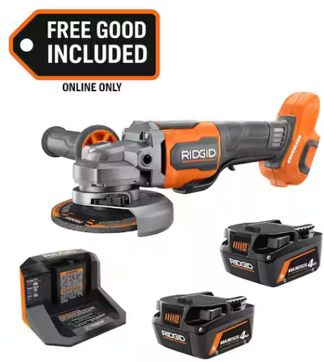 RIDGID Brushless Angle Grinder with (2) 4.0 Ah MAX Output Batteries and Charger