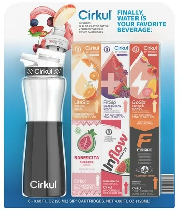 Cirkul 22-Oz Plastic Water Bottle + Sleeve  6-Flavor Cartridges