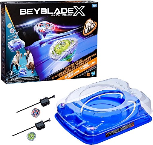 Beyblade X Drop Attack Battle Set with Beystadium Arena, 2 Takara Tomy Tops  Launchers, Impact Drake 9-60LR  Hover Wyvern 3-85N