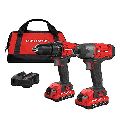 CRAFTSMAN V20 MAX Cordless Drill and Impact Driver Combo Kit with 2 Batteries  Charger