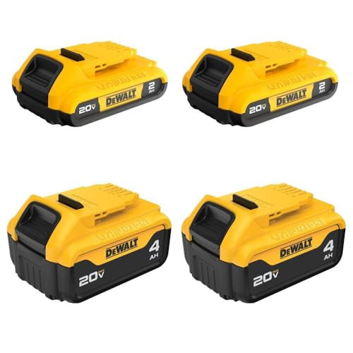 4-Pack (2x 2.0Ah + 2x 4.0Ah) DeWALT 20V MAX Lithium-Ion Batteries