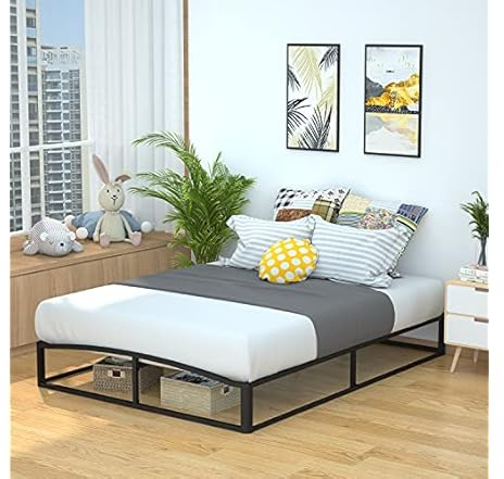 Amazon Basics 10 Metal Platform Bed Frame w/ Wood Slat Support (Queen, Black)