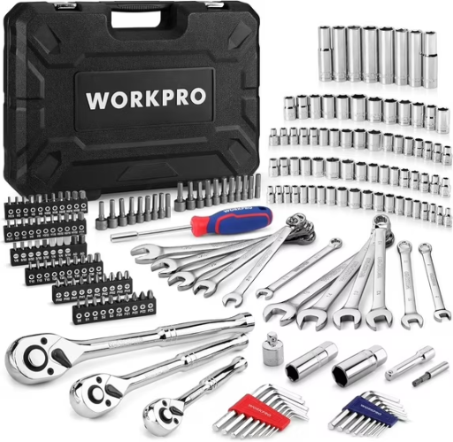 WORKPRO Mechanics Tools Kit and Socket Set, 192-Piece, SAE  Metric, 1/2, 1/4, 3/8 Drive
