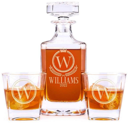 Personalized Whiskey Bottle Decanter Set with Two Glasses