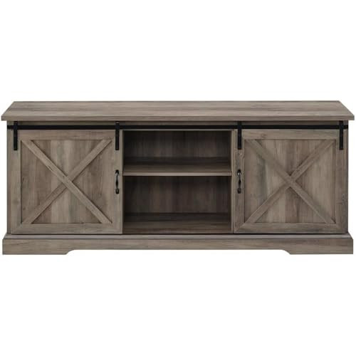 Walker Edison Corbin Modern Farmhouse Sliding X Barn Door TV Stand for 80 Inch TVs, 70 Inch, Grey Wash