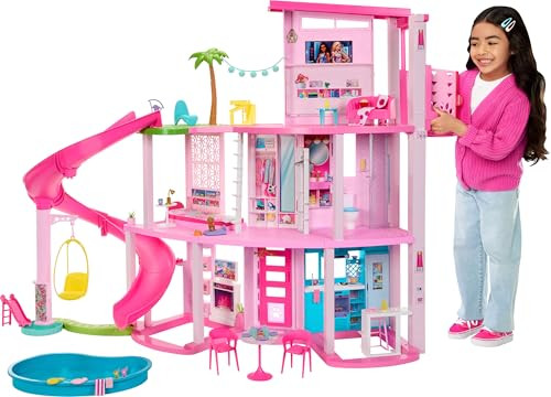 Barbie Dreamhouse Playset with Pool Party, 75+ Pieces, 3-Story Slide  Pet Elevator