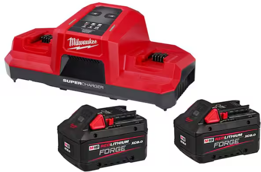 Milwaukee M18 18V REDLITHIUM FORGE 8.0 Ah Battery 2-Pack w/ Dual Bay Simultaneous Super Charger