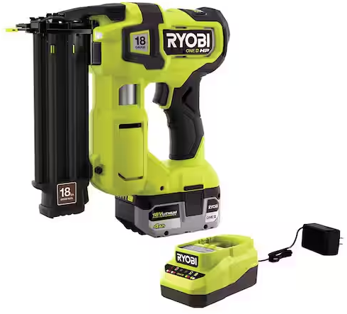 RYOBI ONE+ HP 18V 18-Gauge Brushless Cordless AirStrike Brad Nailer Kit with 4.0 Ah Battery and Charger