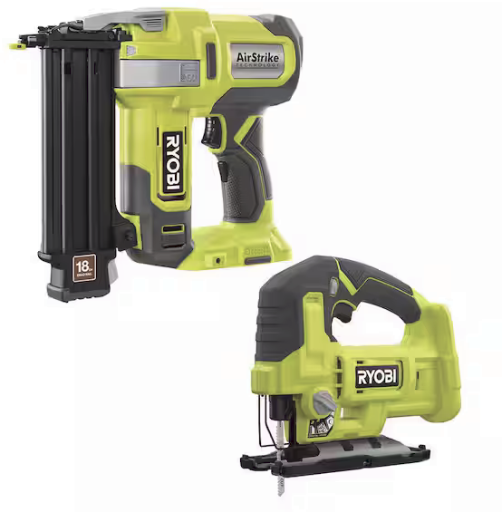 RYOBI ONE+ 18V 18-Gauge Cordless AirStrike Brad Nailer with Cordless Jig Saw