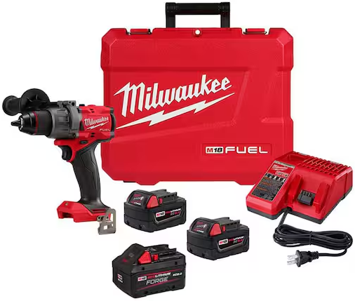 Milwaukee M18 FUEL 18V Hammer Drill Kit w/Two 5.0 Ah  1 FORGE XC 8.0 Ah Battery Pack